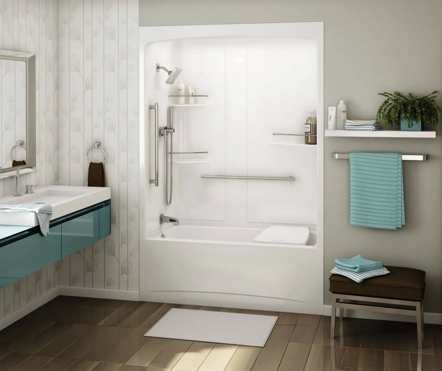 ALLIA TSR-6032 Acrylic Alcove Left-Hand Drain Three-Piece Tub Shower in White - Plumbing Market