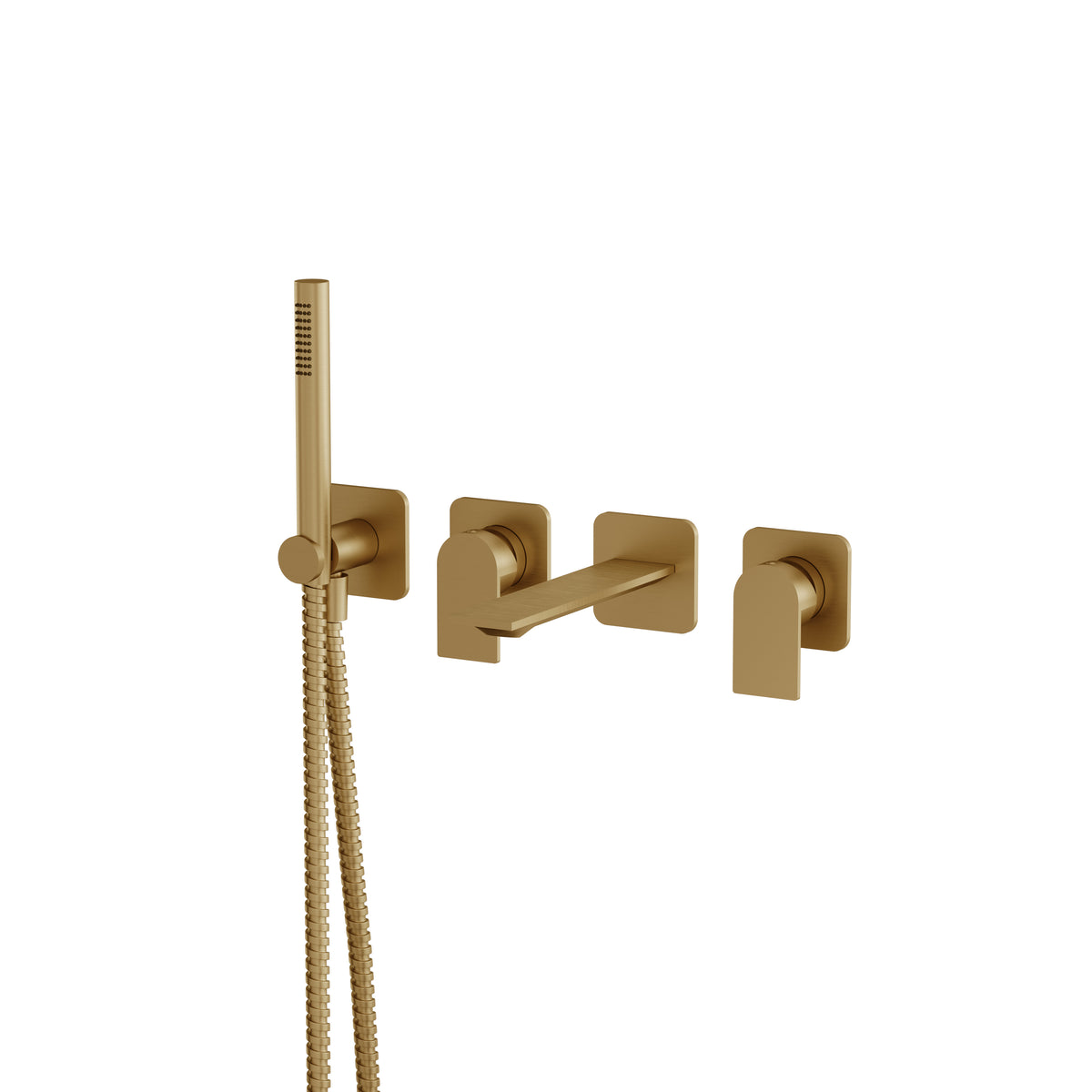 Aquabrass Alpha Wallmount Tub Filler with Handshower and 2 Mixers 92N04S in brushed gold