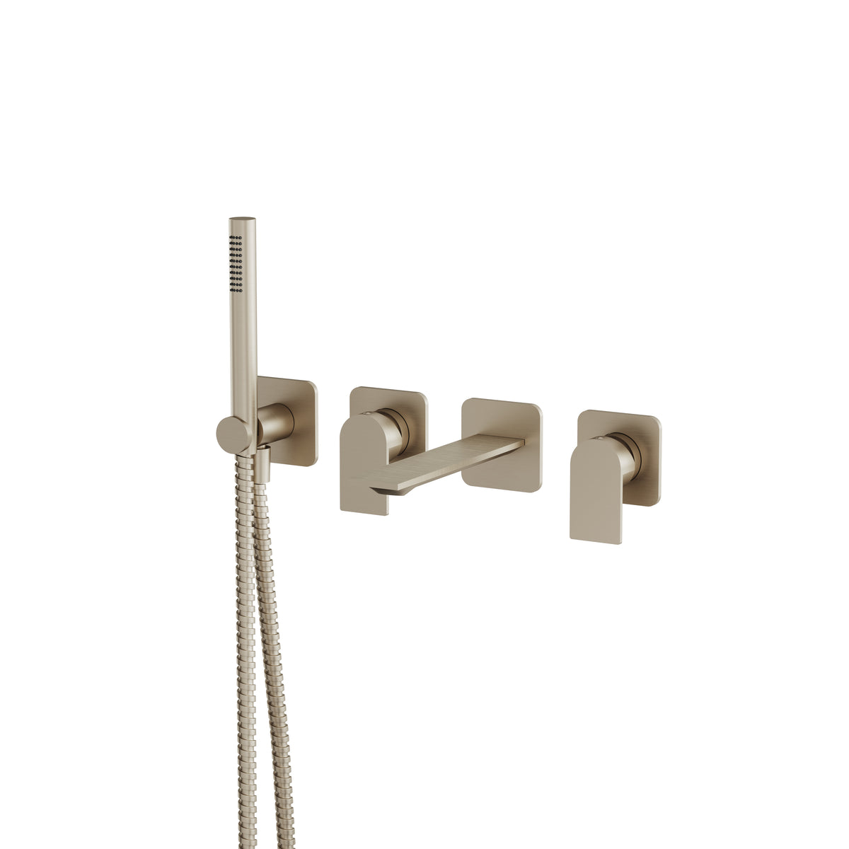 Aquabrass Alpha Wallmount Tub Filler with Handshower and 2 Mixers 92N04S in brushed nickel