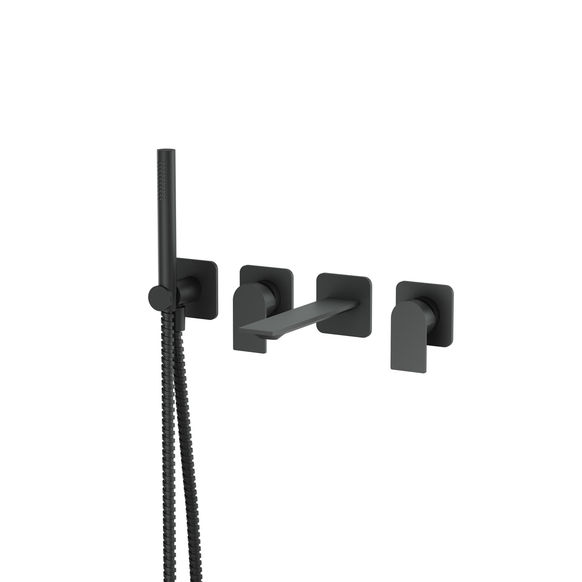 Aquabrass Alpha Wallmount Tub Filler with Handshower and 2 Mixers 92N04S in black