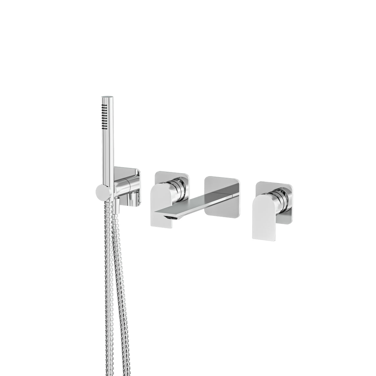 Aquabrass Alpha Wallmount Tub Filler with Handshower and 2 Mixers 92N04S in polished chrome