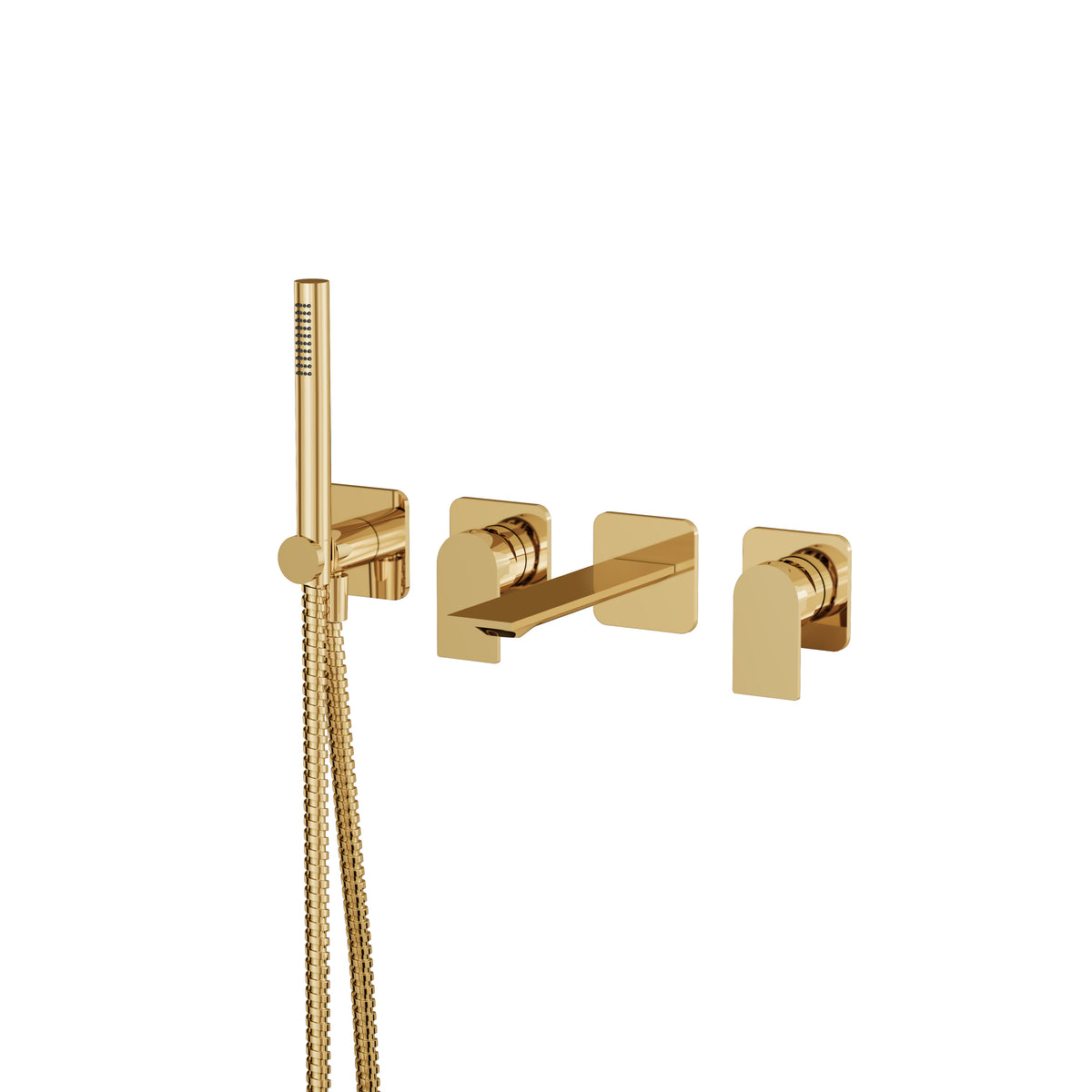 Aquabrass Alpha Wallmount Tub Filler with Handshower and 2 Mixers 92N04S in polished gold