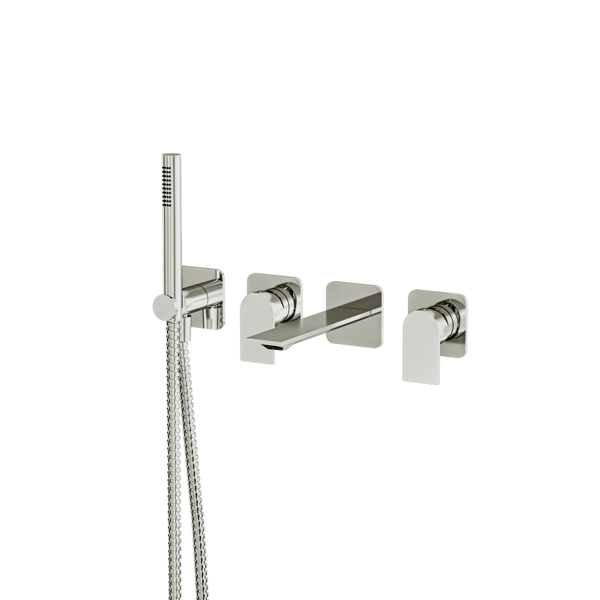 Aquabrass Alpha Wallmount Tub Filler with Handshower and 2 Mixers 92N04S in polished nickel
