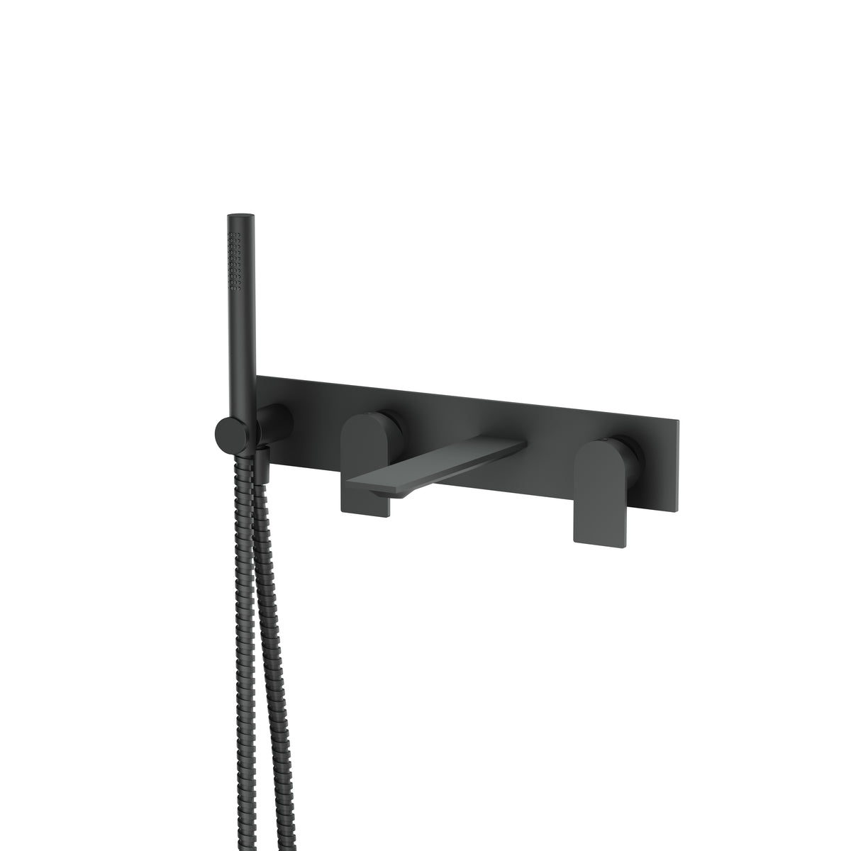 Aquabrass Alpha Wallmount Tub Filler with Handshower and 2 Mixers 92N04 in black