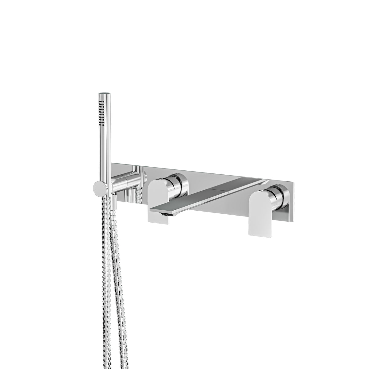 Aquabrass Alpha Wallmount Tub Filler with Handshower and 2 Mixers 92N04 in polished chrome