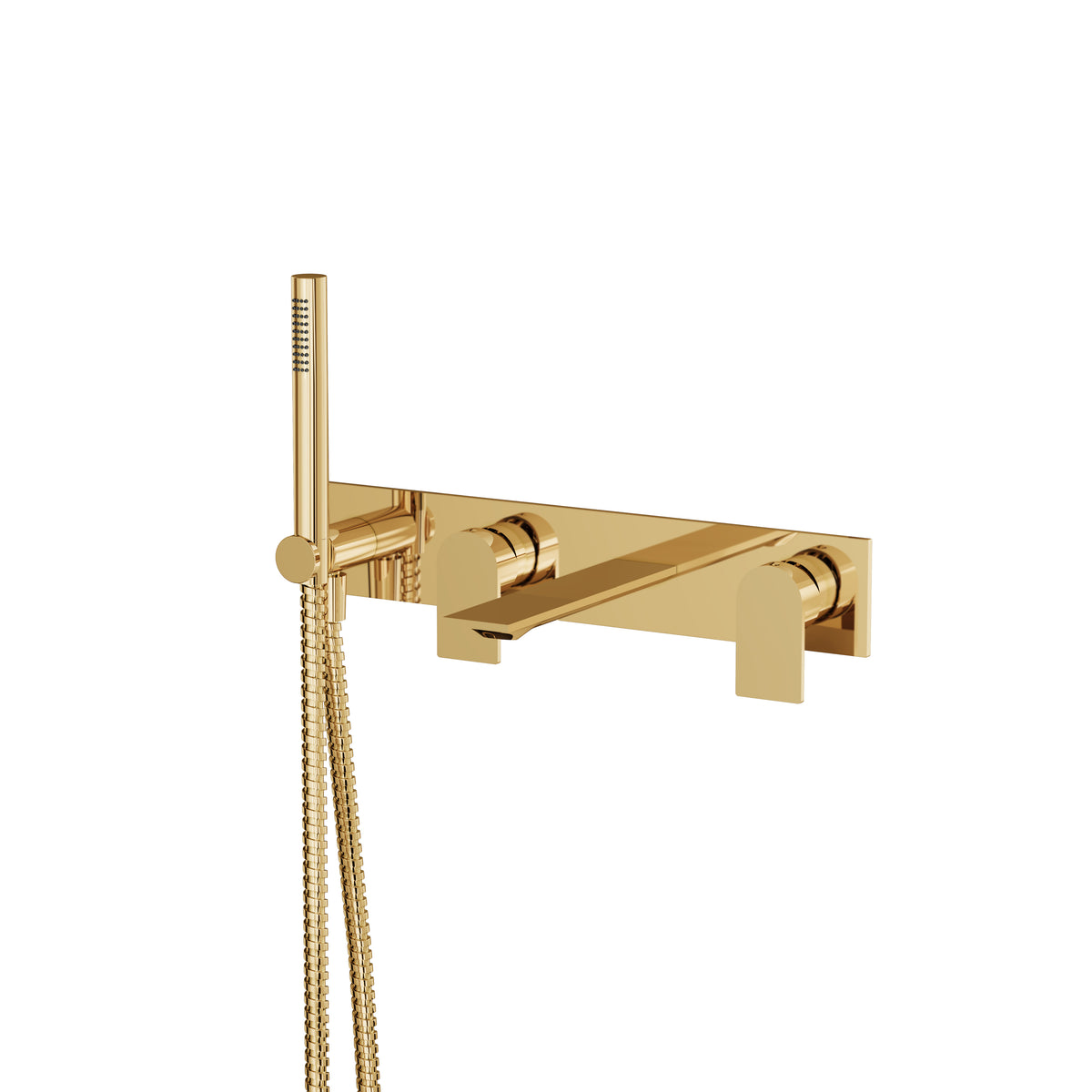 Aquabrass Alpha Wallmount Tub Filler with Handshower and 2 Mixers 92N04 in polished gold