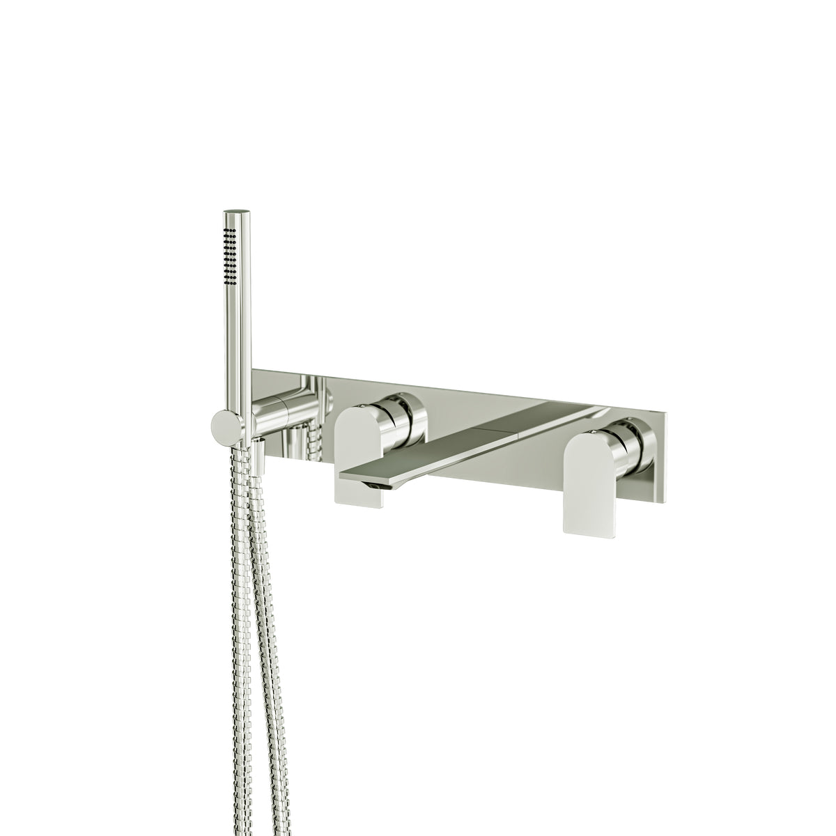 Aquabrass Alpha Wallmount Tub Filler with Handshower and 2 Mixers 92N04 in polished nickel