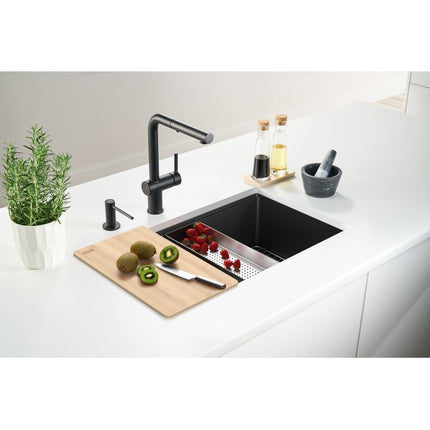 Franke Maris 33-in. x 19.3-in Granite Undermount Single Bowl Workcenter Kitchen Sink Onyx Franke