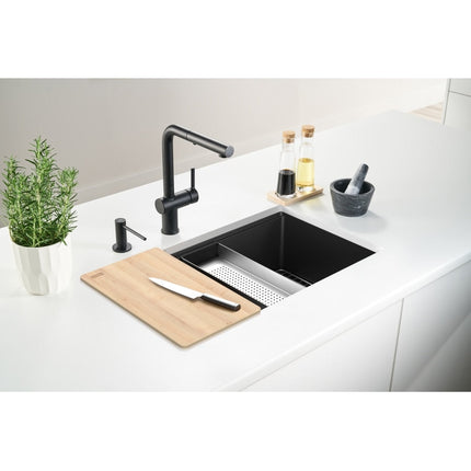 Franke Maris 33-in. x 19.3-in Granite Undermount Single Bowl Workcenter Kitchen Sink Mocha Franke