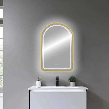 ARCH Framed Front Light LED Mirror - LMF926F - 24 x 36 Brushed Gold - Plumbing Market