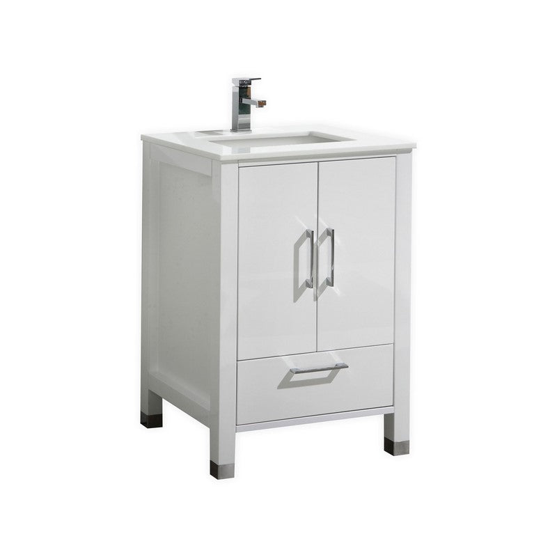 Kube Bath Anziano 24" Gloss White Vanity w/ Quartz Countertop - Gloss White (ASL1524-GW)
