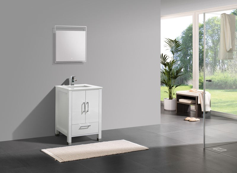 Kube Bath Anziano 24" Gloss White Vanity w/ Quartz Countertop - Gloss White (ASL1524-GW) view 2