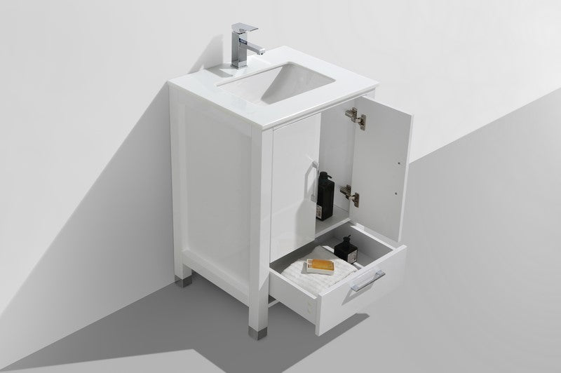 Kube Bath Anziano 24" Gloss White Vanity w/ Quartz Countertop - Gloss White (ASL1524-GW) view 3