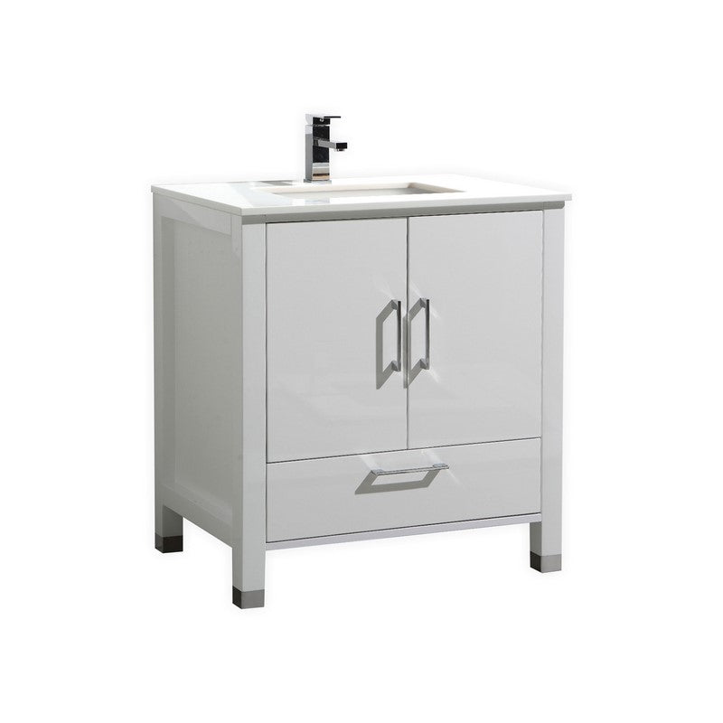 Kube Bath Anziano 30" Gloss White Vanity w/ Quartz Countertop - Gloss White (ASL1530-GW)