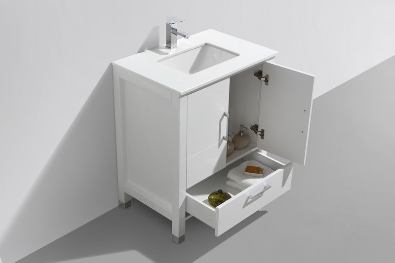Kube Bath Anziano 30" Gloss White Vanity w/ Quartz Countertop - Gloss White (ASL1530-GW) view 3