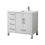 Kube Bath Anziano 36" Gloss White Vanity w/ Left Side Drawers and Quartz Countertop - Gloss White (ASL1536L-GW)