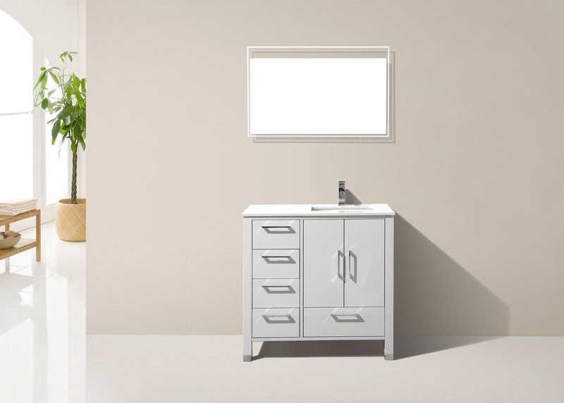 Kube Bath Anziano 36" Gloss White Vanity w/ Left Side Drawers and Quartz Countertop - Gloss White (ASL1536L-GW) view 4