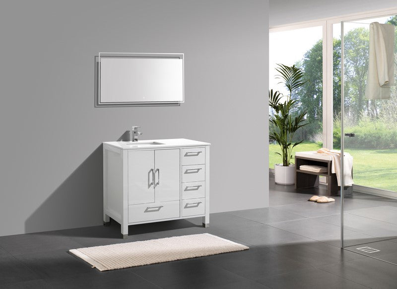 Kube Bath Anziano 36" Gloss White Vanity w/ Right Side Drawers and Quartz Countertop - Gloss White (ASL1540-GW) view 2