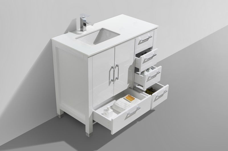 Kube Bath Anziano 36" Gloss White Vanity w/ Right Side Drawers and Quartz Countertop - Gloss White (ASL1540-GW) view 3