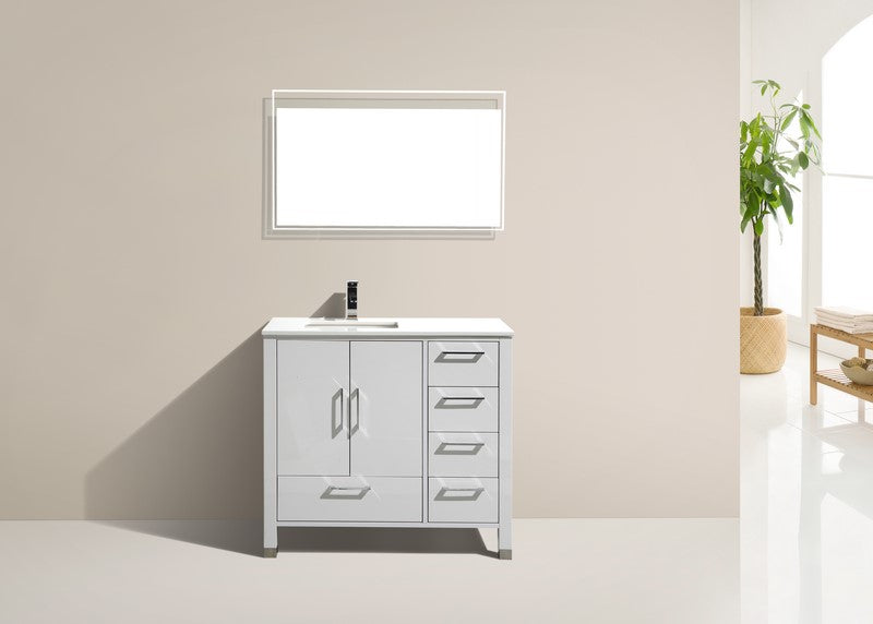 Kube Bath Anziano 36" Gloss White Vanity w/ Right Side Drawers and Quartz Countertop - Gloss White (ASL1540-GW) view 4