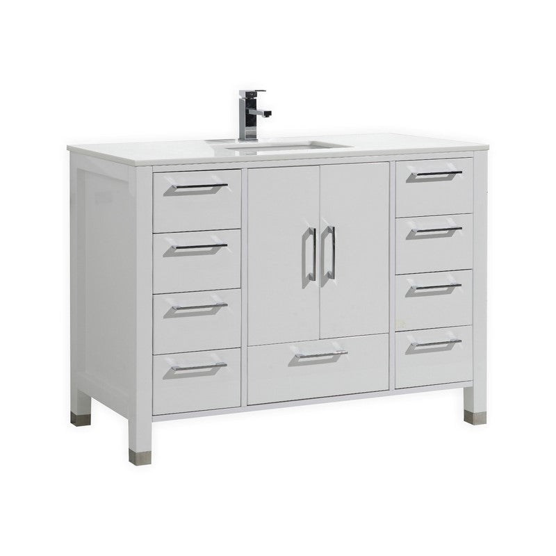 Kube Bath Anziano 48" Gloss White Vanity w/ Quartz Countertop - Gloss White (ASL1548S-GW)