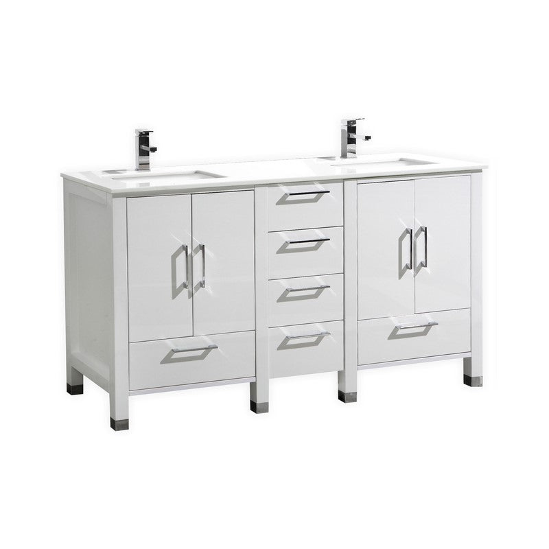 Kube Bath Anziano 60" Double Sink Gloss White Vanity w/ Quartz Countertop - Gloss White (ASL1560-GW)