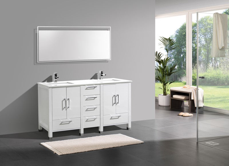 Kube Bath Anziano 60" Double Sink Gloss White Vanity w/ Quartz Countertop - Gloss White (ASL1560-GW) view 2