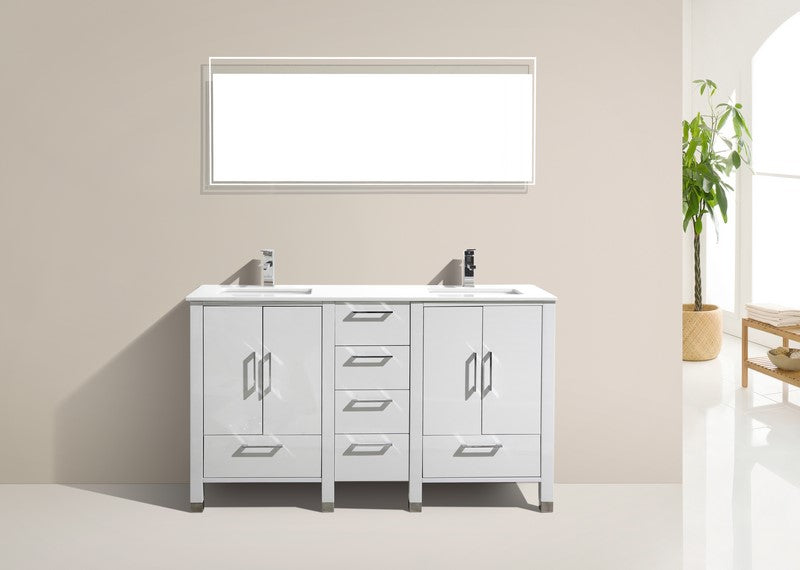 Kube Bath Anziano 60" Double Sink Gloss White Vanity w/ Quartz Countertop - Gloss White (ASL1560-GW) view 4
