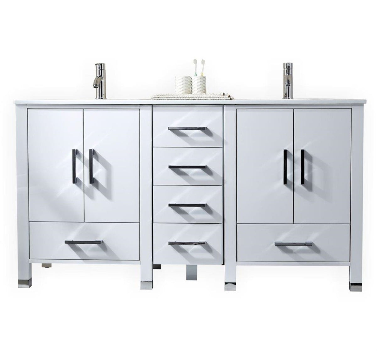 Kube Bath Anziano 71" Double Sink Gloss White Vanity w/ Quartz Countertop - Gloss White (ASL1572-GW)