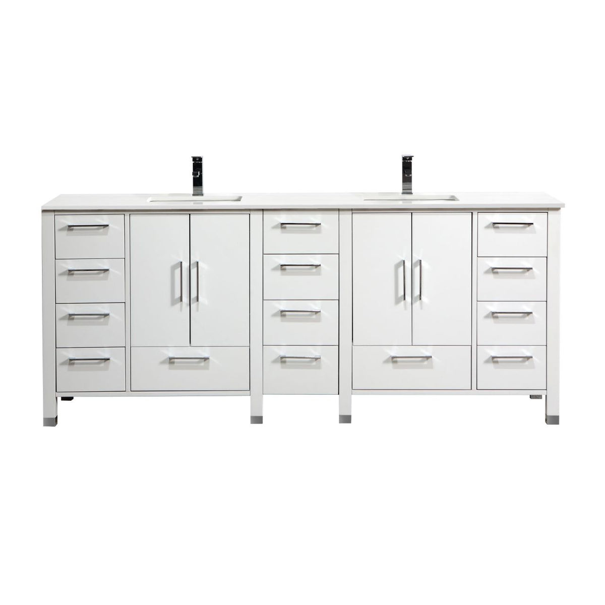 Kube Bath Anziano 82.25" Double Sink Gloss White Vanity w/ Quartz Countertop - Gloss White (ASL1584-GW)