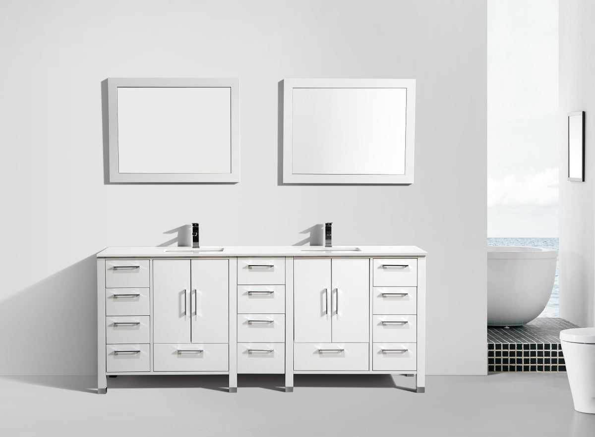 Kube Bath Anziano 82.25" Double Sink Gloss White Vanity w/ Quartz Countertop - Gloss White (ASL1584-GW) view 3