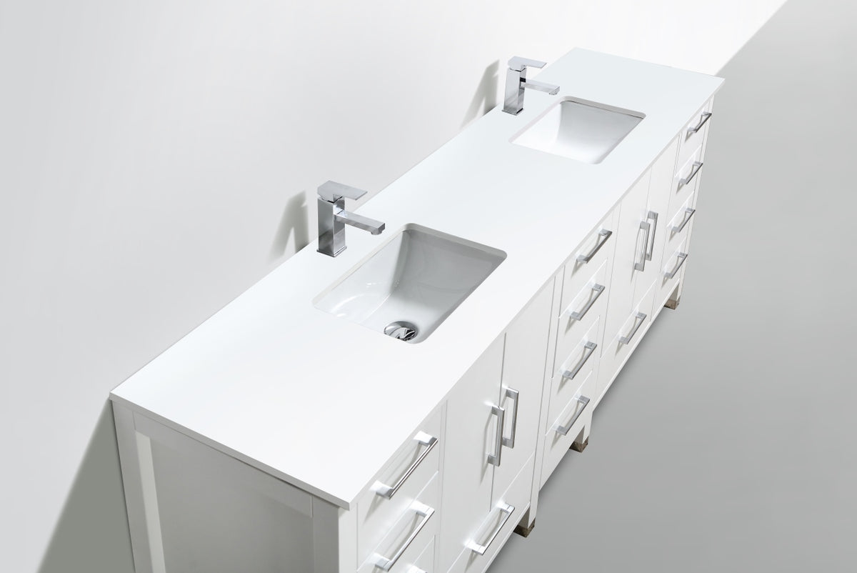 Kube Bath Anziano 82.25" Double Sink Gloss White Vanity w/ Quartz Countertop - Gloss White (ASL1584-GW) view 4