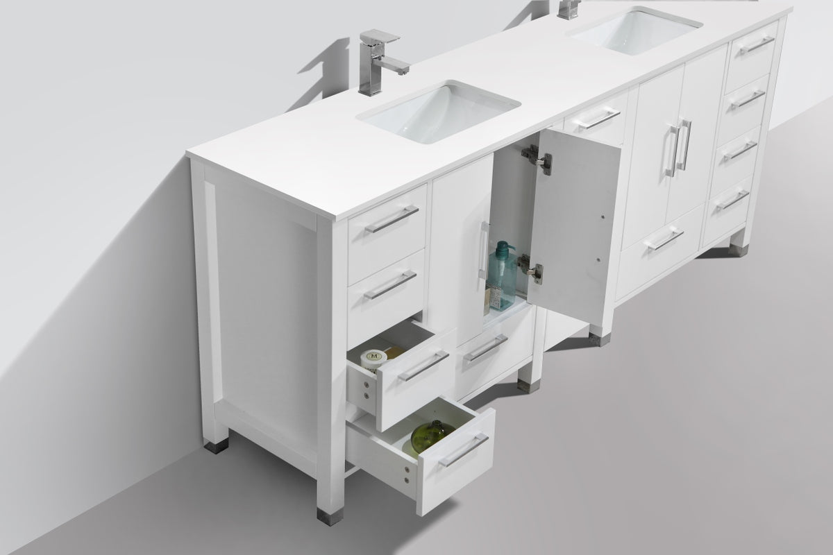Kube Bath Anziano 82.25" Double Sink Gloss White Vanity w/ Quartz Countertop - Gloss White (ASL1584-GW) view 5