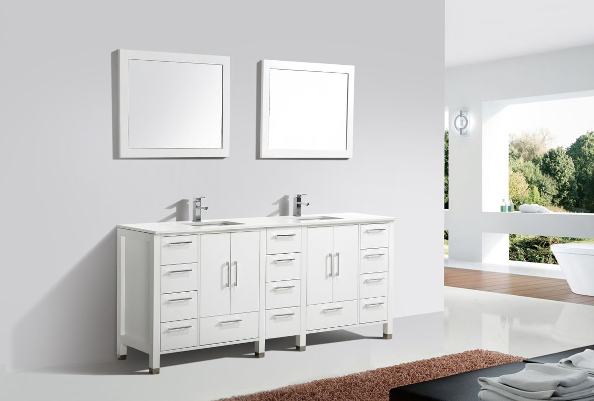 Kube Bath Anziano 82.25" Double Sink Gloss White Vanity w/ Quartz Countertop - Gloss White (ASL1584-GW) view 2