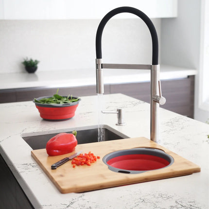 AZUNI 16 inch Kitchen Sink Bamboo Cutting Board with Colander and Bowl Set  A-907 - Plumbing Market