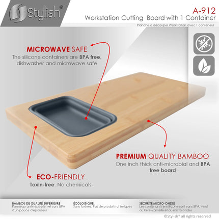 AZUNI 17 inch Workstation Sink Bamboo Cutting Board set with 1 Collapsible Container  A-912 - Plumbing Market