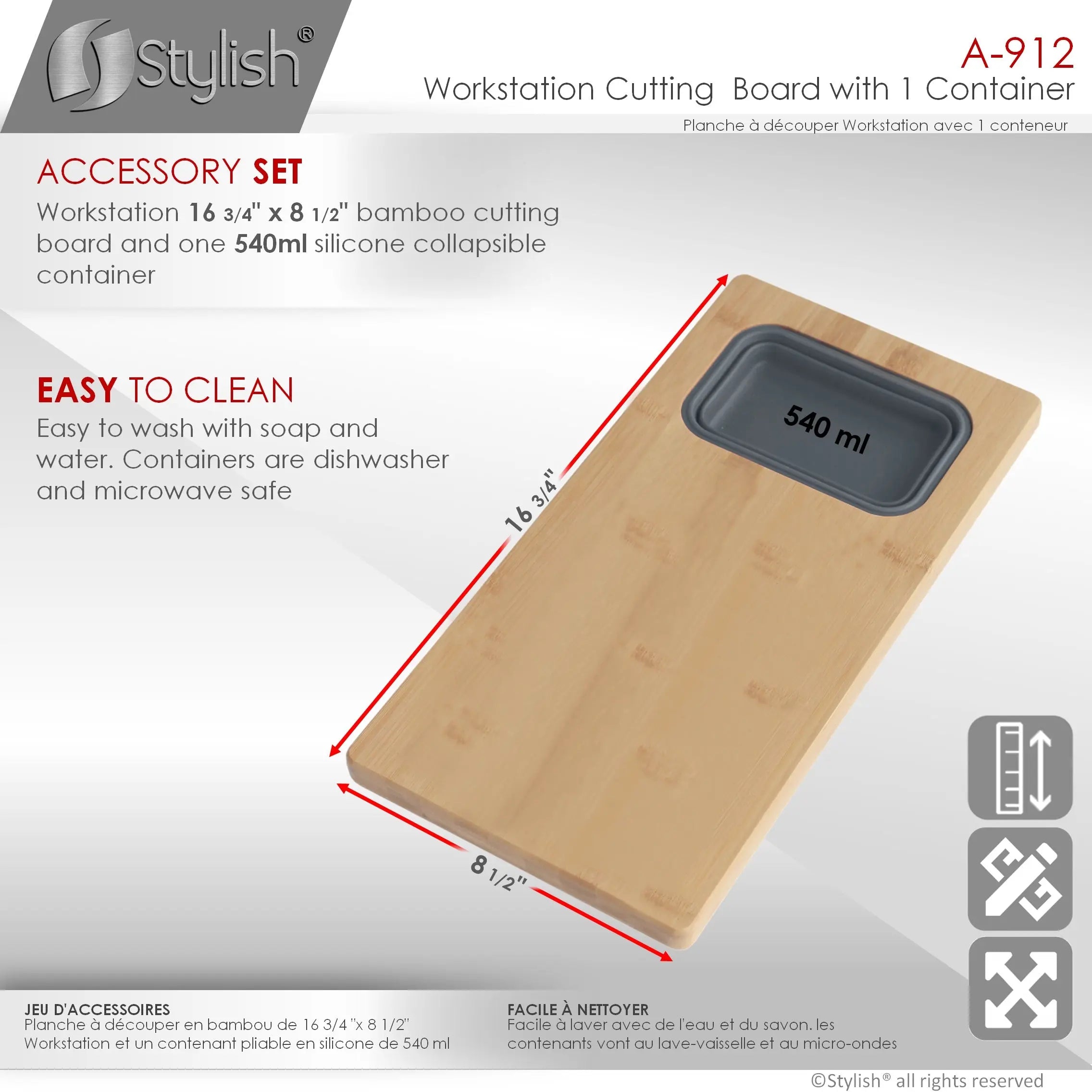 AZUNI 17 inch Workstation Sink Bamboo Cutting Board set with 1 Collapsible Container  A-912 - Plumbing Market