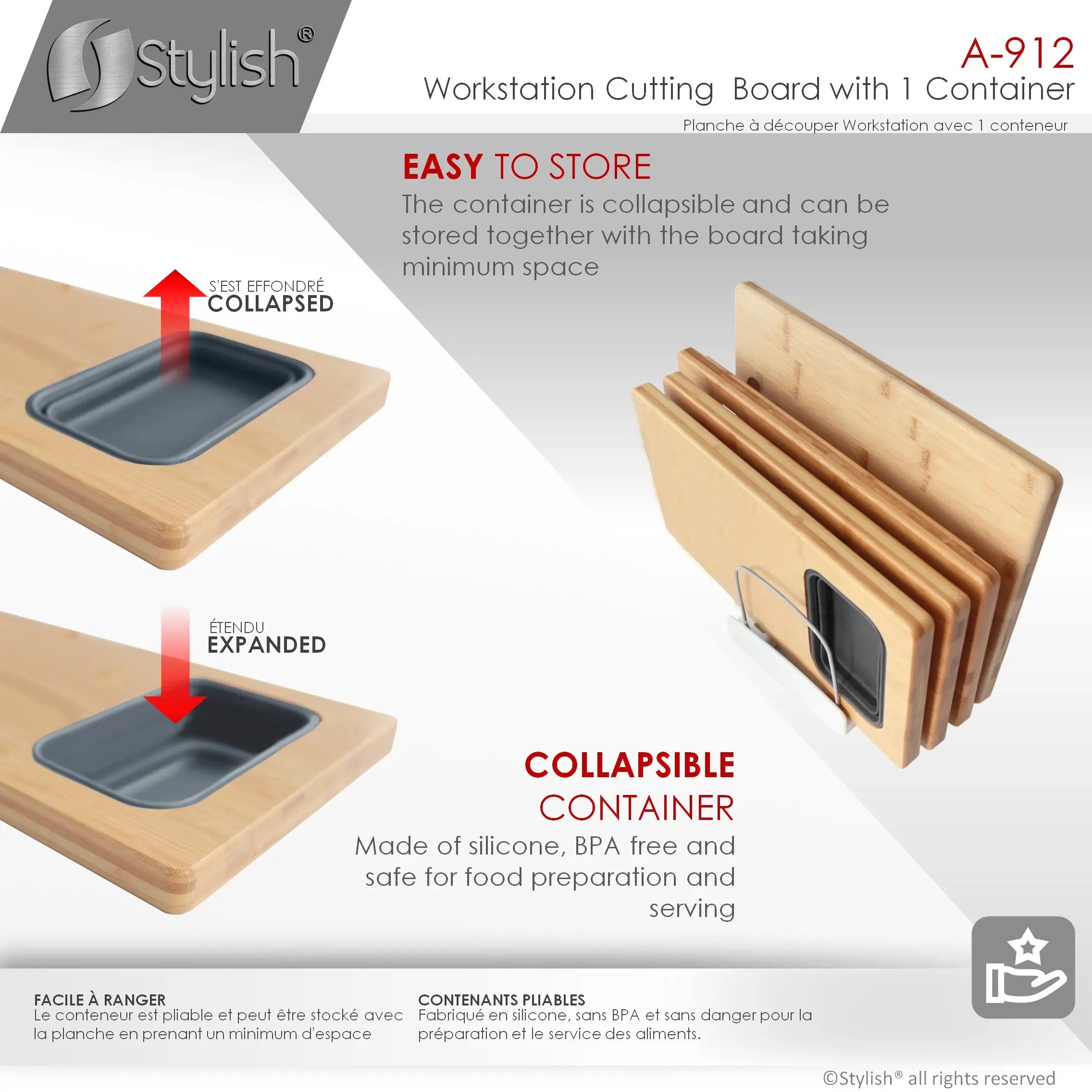 AZUNI 17 inch Workstation Sink Bamboo Cutting Board set with 1 Collapsible Container  A-912 - Plumbing Market