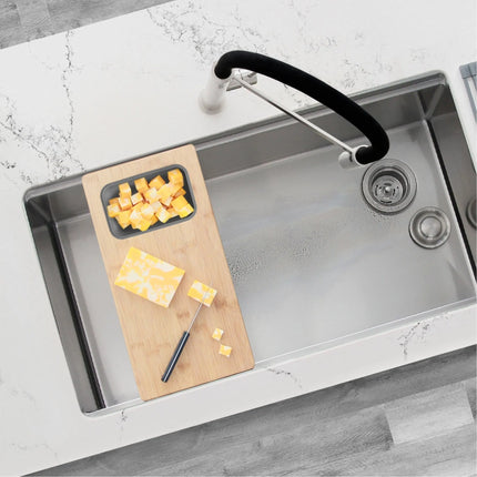 AZUNI 17 inch Workstation Sink Bamboo Cutting Board set with 1 Collapsible Container  A-912 - Plumbing Market