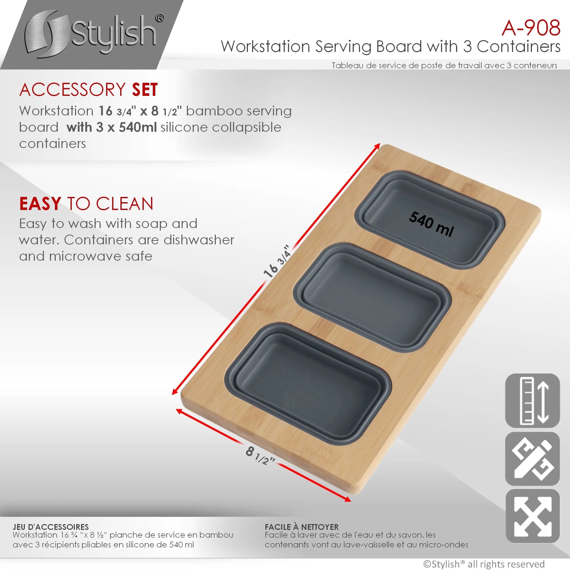 AZUNI 17 inch Workstation Sink Bamboo Serving Board set with 3 Collapsible Containers  A-908 - Plumbing Market