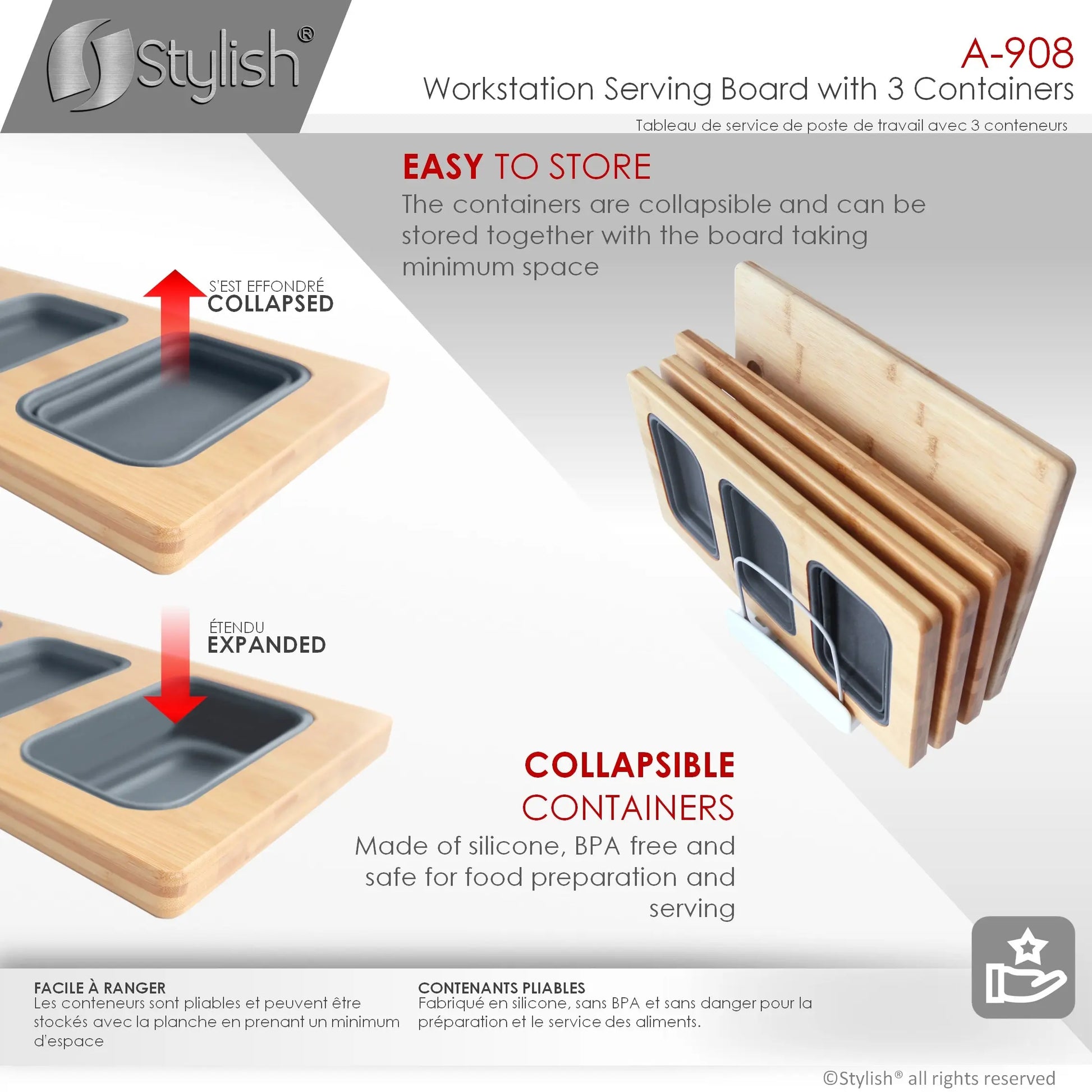 AZUNI 17 inch Workstation Sink Bamboo Serving Board set with 3 Collapsible Containers  A-908 - Plumbing Market
