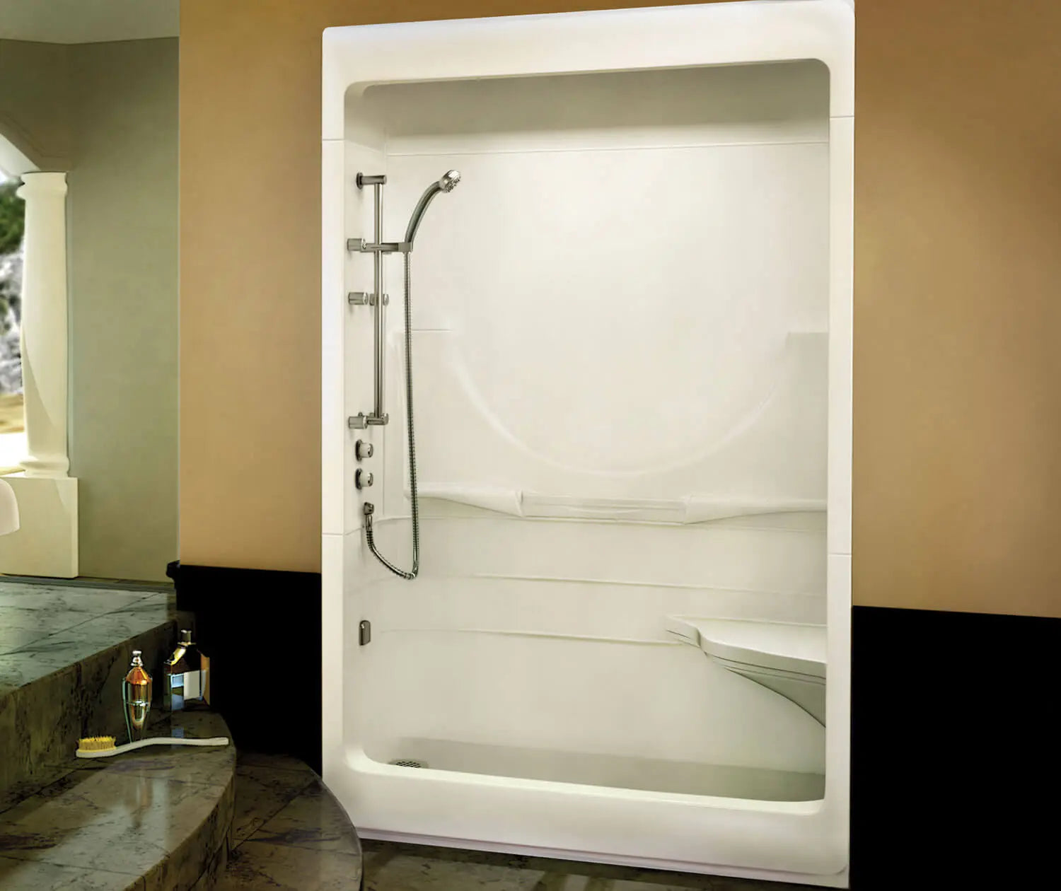 Allegro I 59 x 33 Acrylic Alcove Right-Hand Drain Three-Piece Shower in White - Plumbing Market