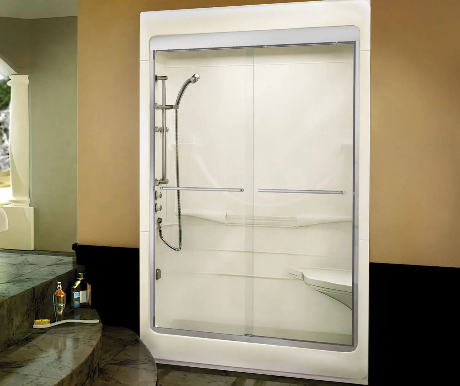 Allegro I 59 x 33 Acrylic Alcove Right-Hand Drain Three-Piece Shower in White - Plumbing Market