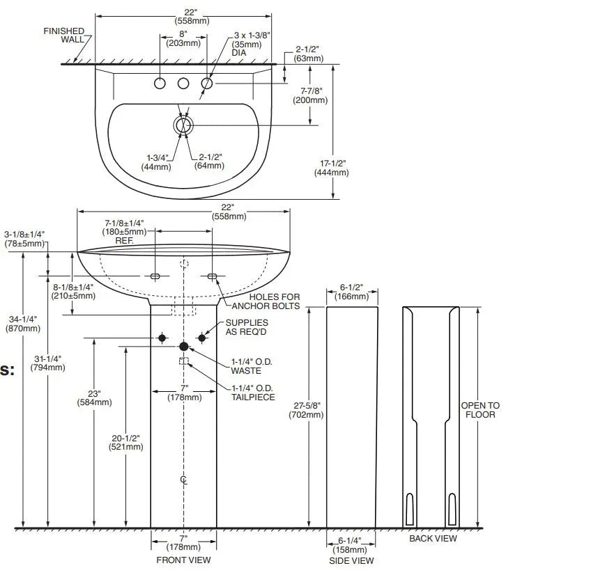 American Standard 24-Inch Evolution Center Hole Pedestal Sink (Sink Only) - Plumbing Market