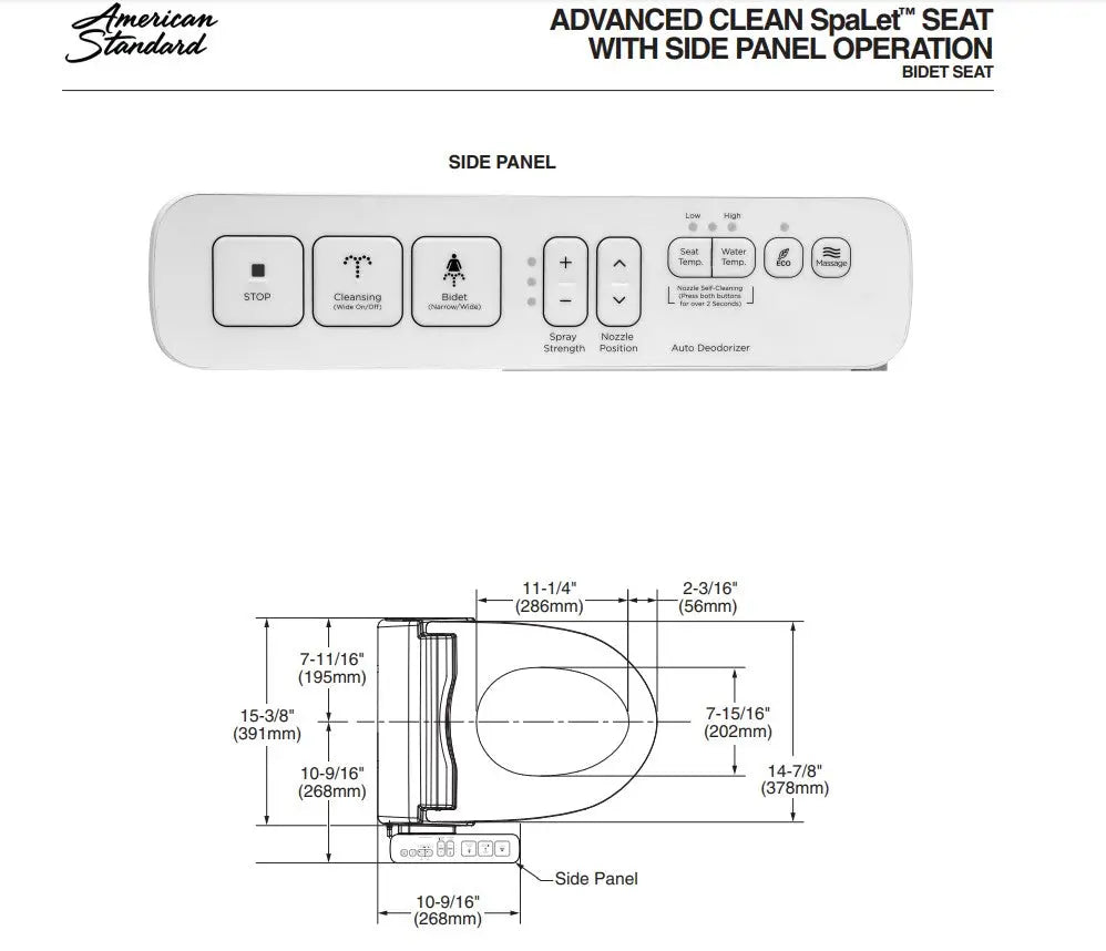American Standard Advanced Clean 1.0 Electric SpaLet Bidet Seat With Side Panel Operation - Plumbing Market