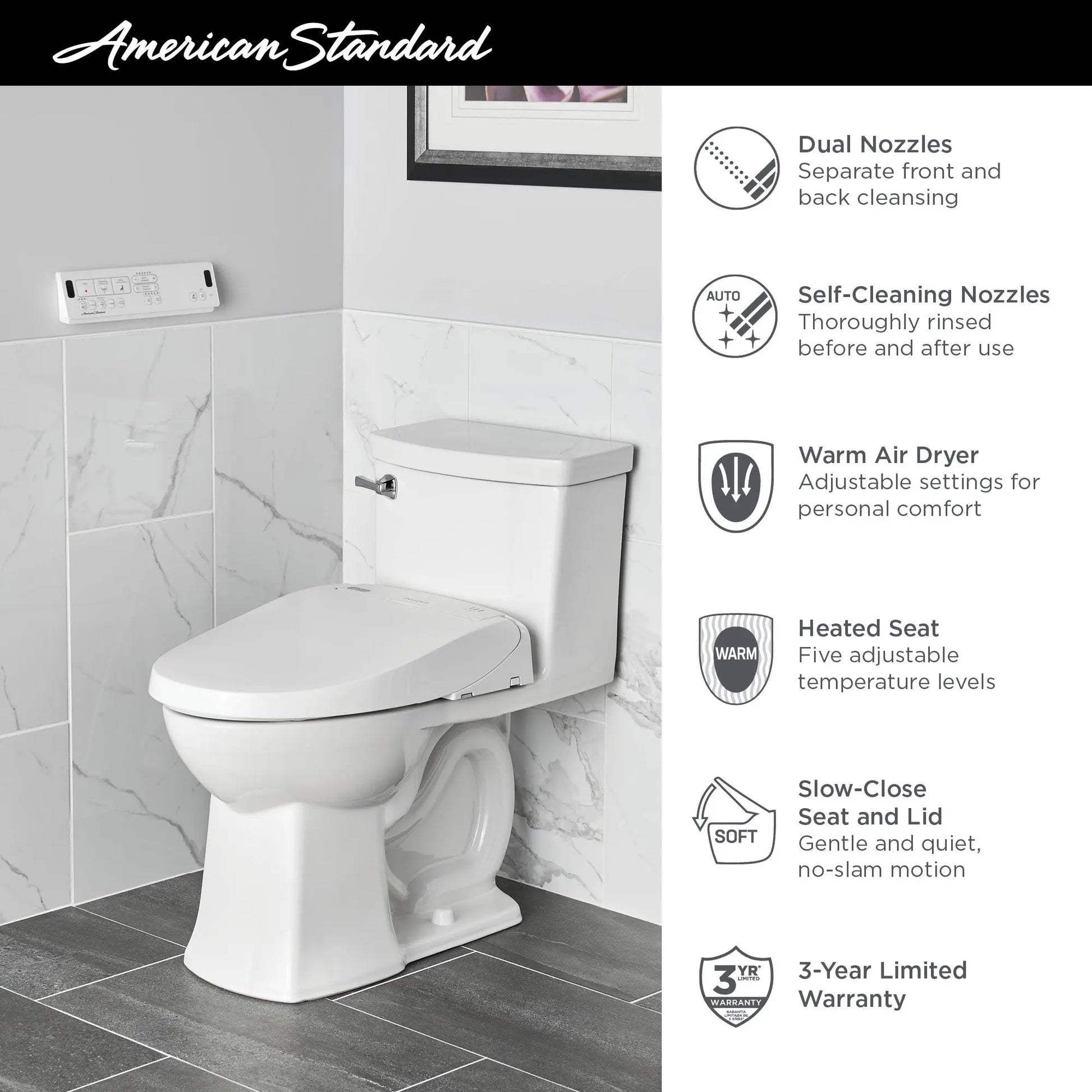 American Standard Advanced Clean 3.0 Electric SpaLet Bidet Seat With Remote Operation 8018A60GRC-020 - Plumbing Market