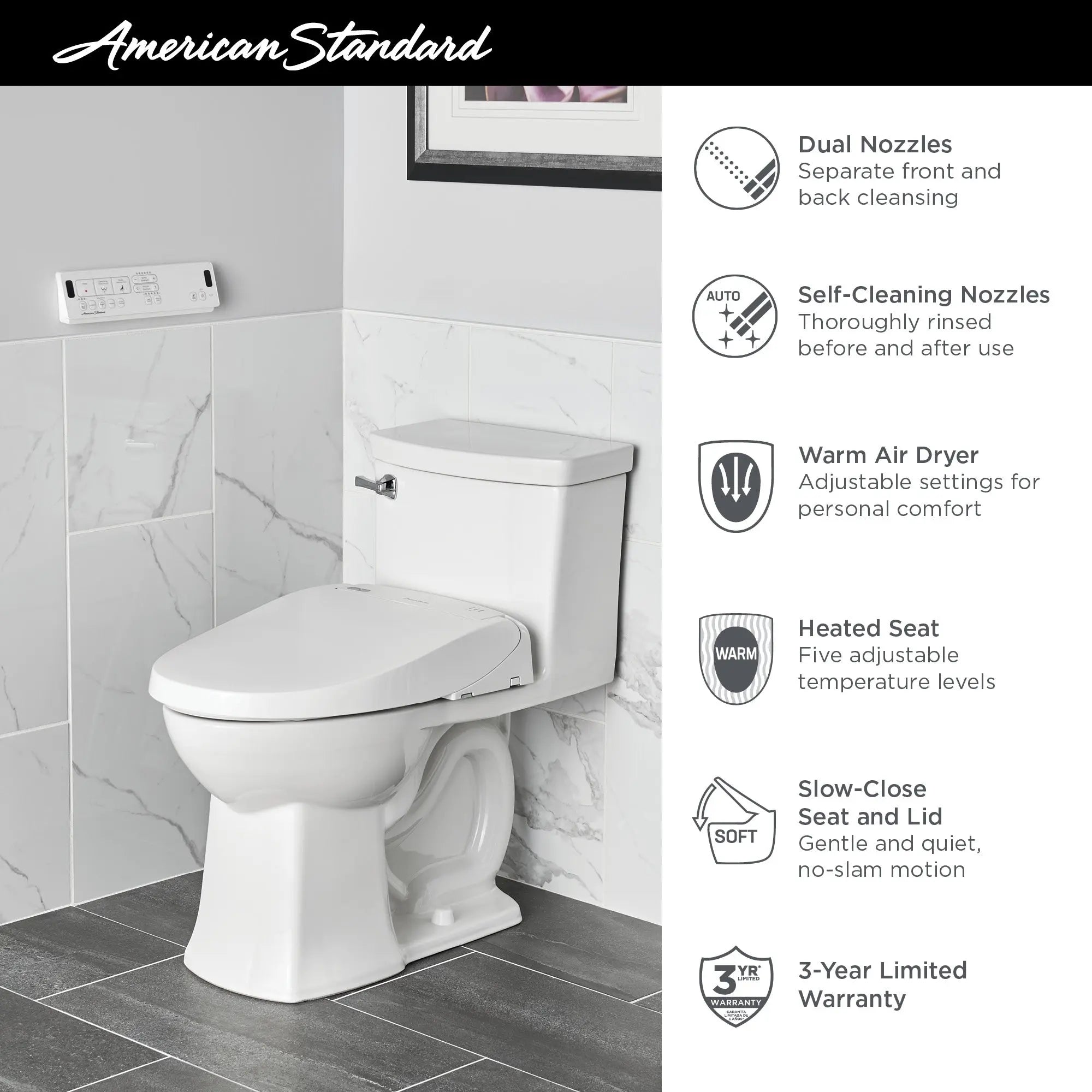 American Standard Advanced Clean 3.0 Electric SpaLet Bidet Seat With Remote Operation 8018A60GRC-020 - Plumbing Market