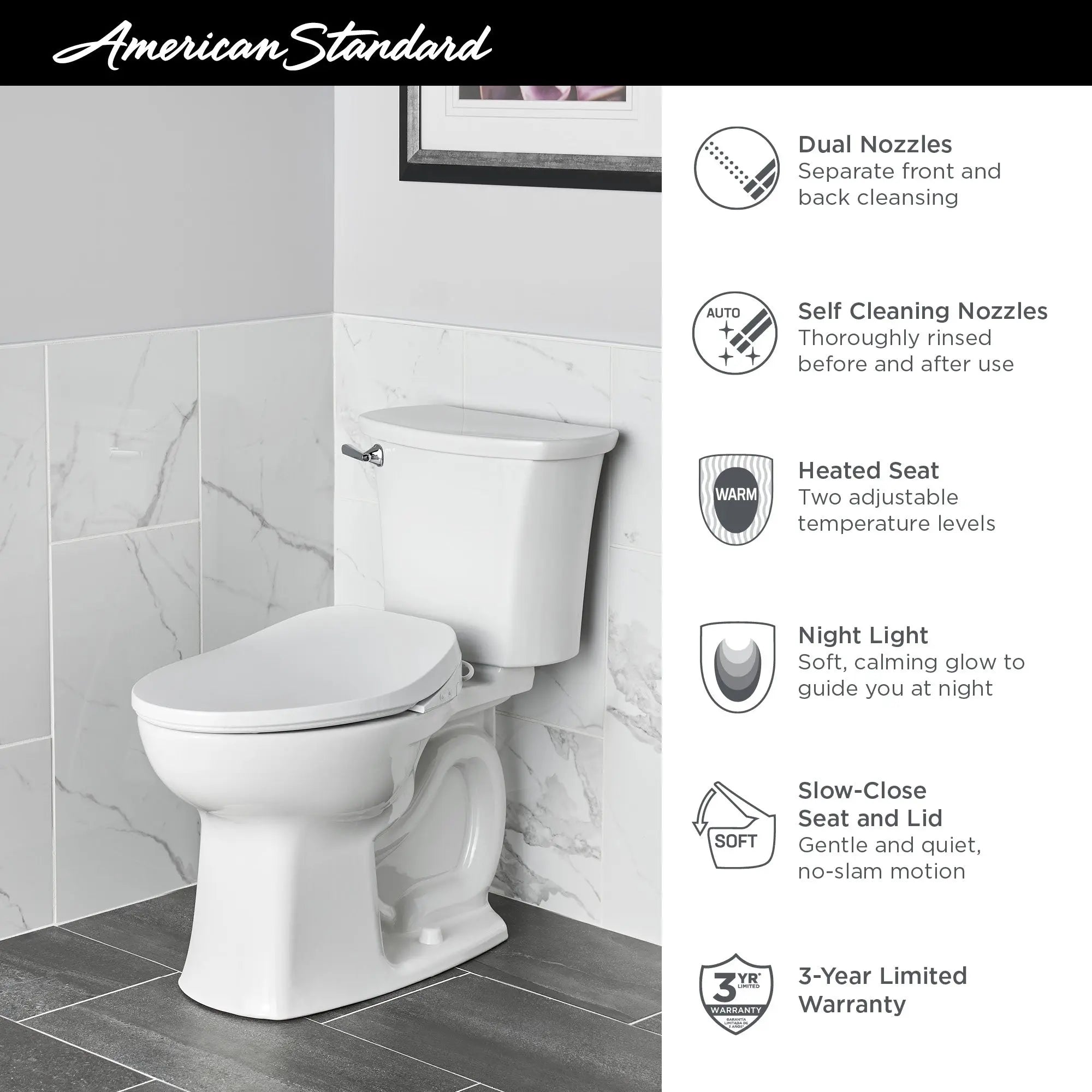 American Standard AquaWash 2.0 Electric SpaLet Bidet Seat With Manual Operation 8019A60GPC.020 - Plumbing Market