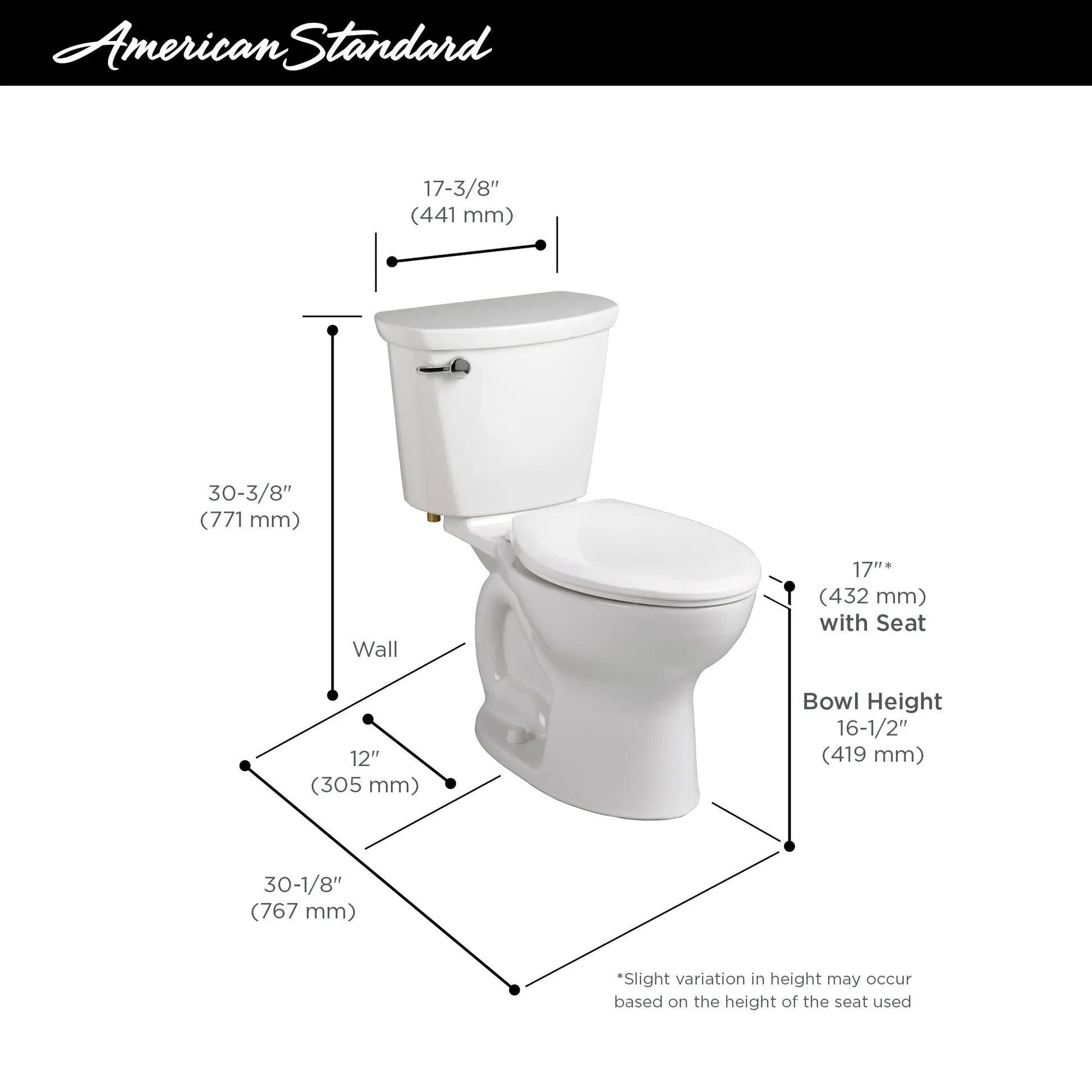 American Standard Cadet PRO 1.6 Chair Height Elongated Toilet Less Seat - Plumbing Market