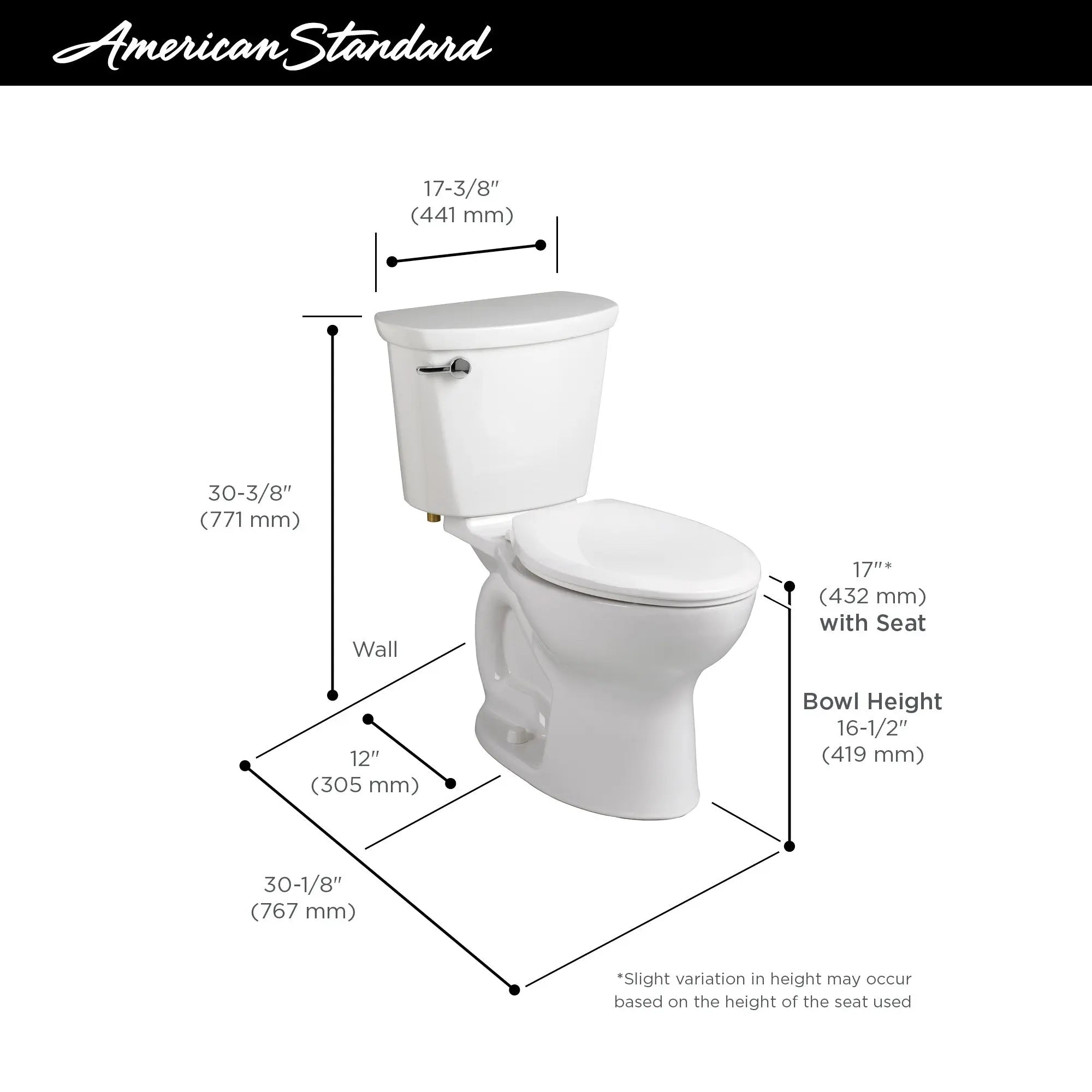 American Standard Cadet PRO 1.6 Chair Height Elongated Toilet Less Seat - Plumbing Market